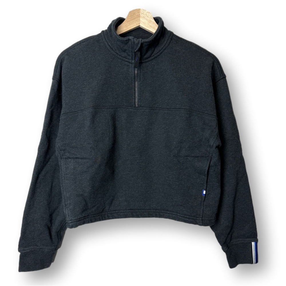 Kit Ace Quarter Zip Pullover Cotton Sweatshirt Cropped Fit Charcoal Extra Small